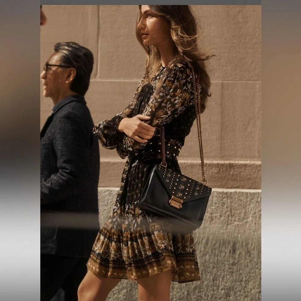 Michael Kors Dress Women XS  Georgette Paisley Gold Mettalic Floral  AA